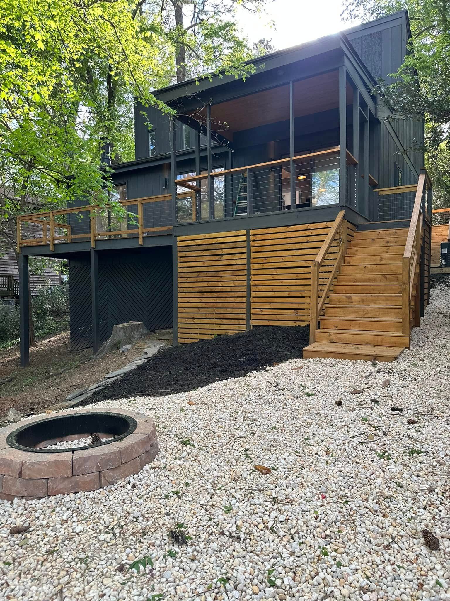 New deck and firepit outdoor living area